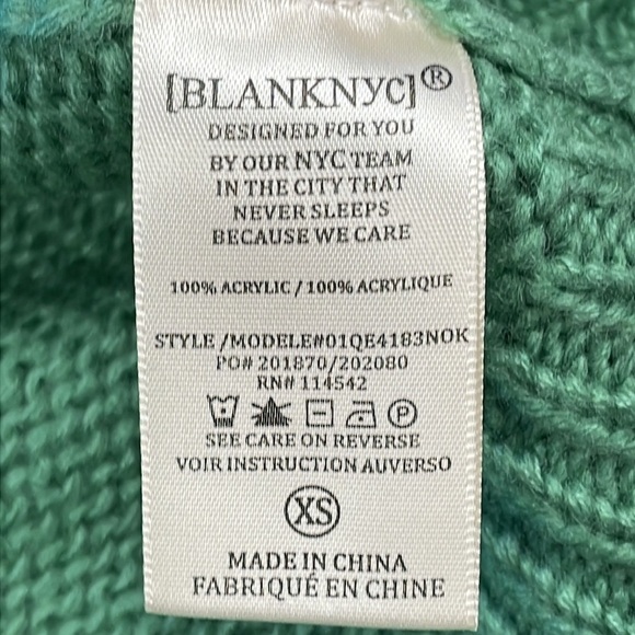 NWT Blank NYC Colorblock Crewneck Cable Knit Sweater Match Maker Green Cream XS - Picture 9 of 9